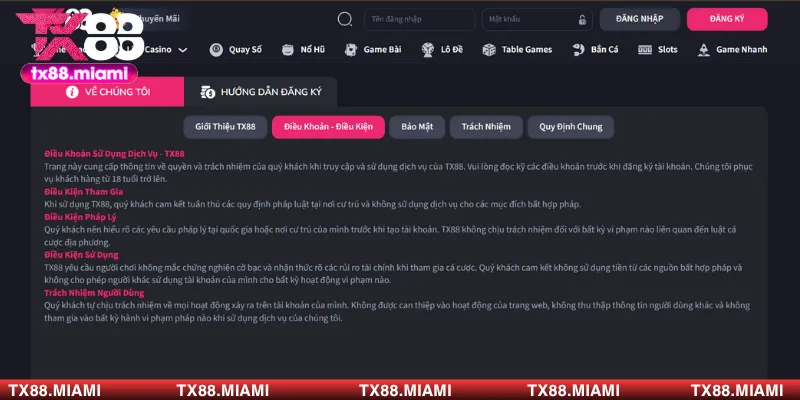 Những yêu cầu có trong điều khoản sử dụng tại trang cược
